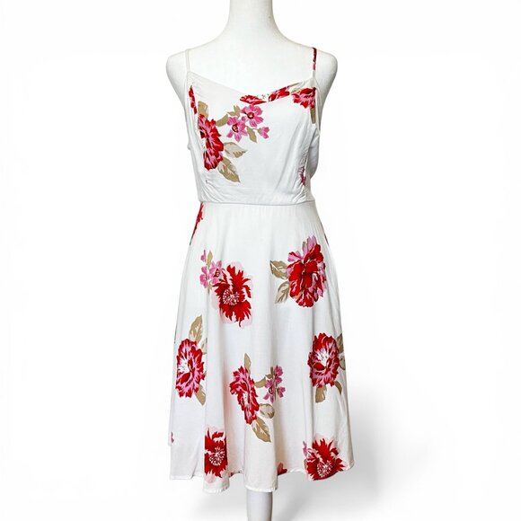 Floral Cottagecore Sundress Size M White Red Coastal Wedding Guest Dress - Picture 2 of 14